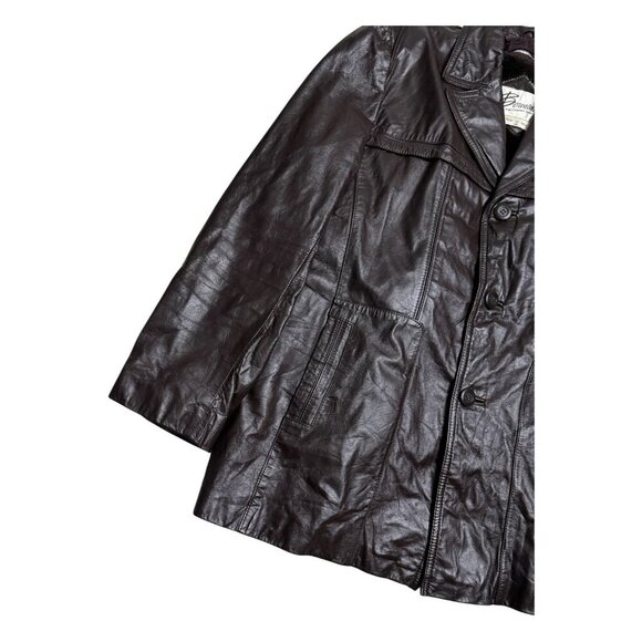 BERMANS Vintage Leather Fur Lined Retro 80s Brown Leather Parka Coat Mens Large - Picture 5 of 8